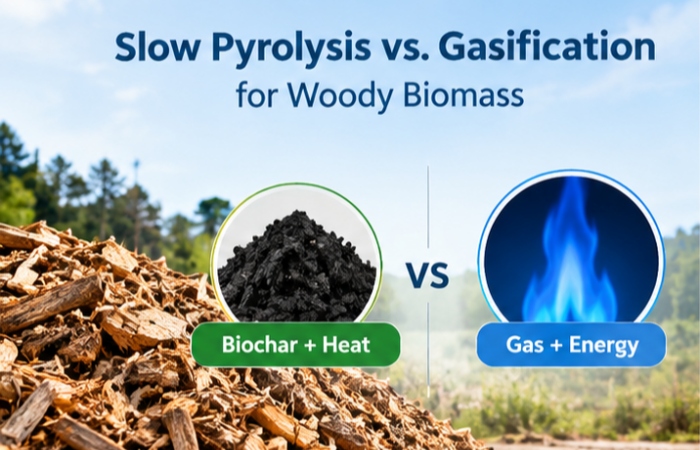 woody biomass pyrolysis and gasification